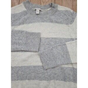 GAP Women's Stripe Lambswool Sweater Wool Blend Heather Grey White Size M
